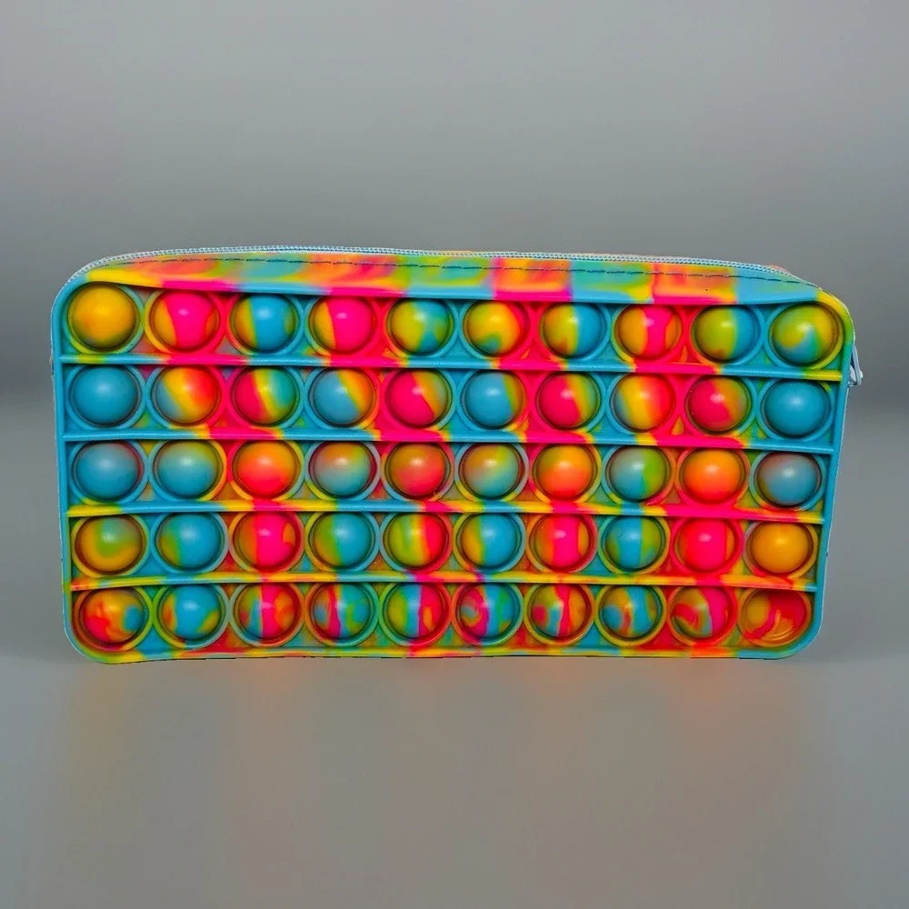 Pop It Pencil Case Fidget Toy Rainbow Silicone Pouch School Makeup Bag